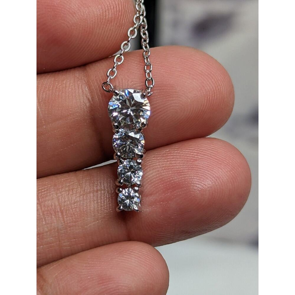 4 Round Cut CZ Cubic Zirconia Stones Pendant Silver Tone Chain Box Necklace - Picture 1 of 5